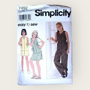 Vintage 1990s Simplicity Sewing Pattern 7492 Girls Top Pants Shorts Skirt 12-16